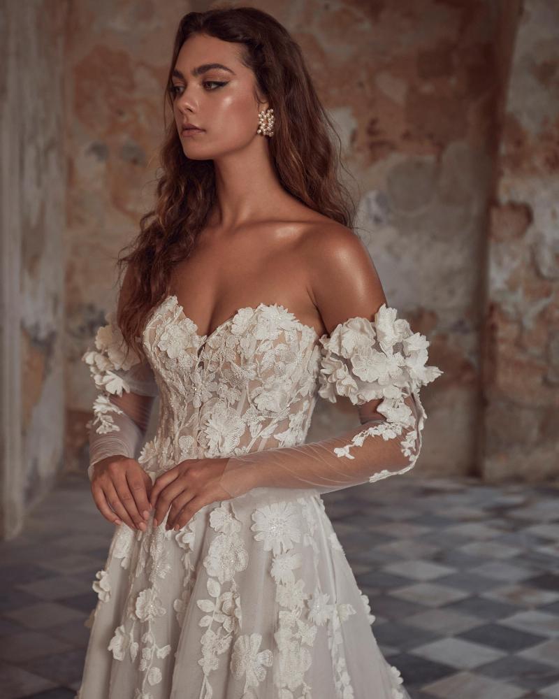 123111 3d floral wedding dress with sleeves and a line silhouette3